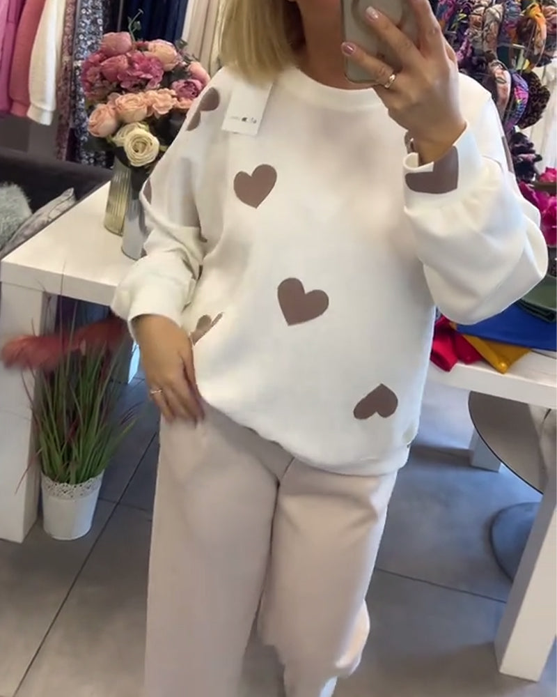 MILU | Pulover din amestec de bumbac cu inimioare