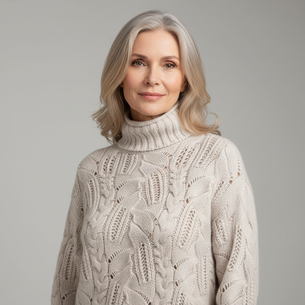 KARLA | Pulover din cașmir cu guler înalt și tricotat cu model